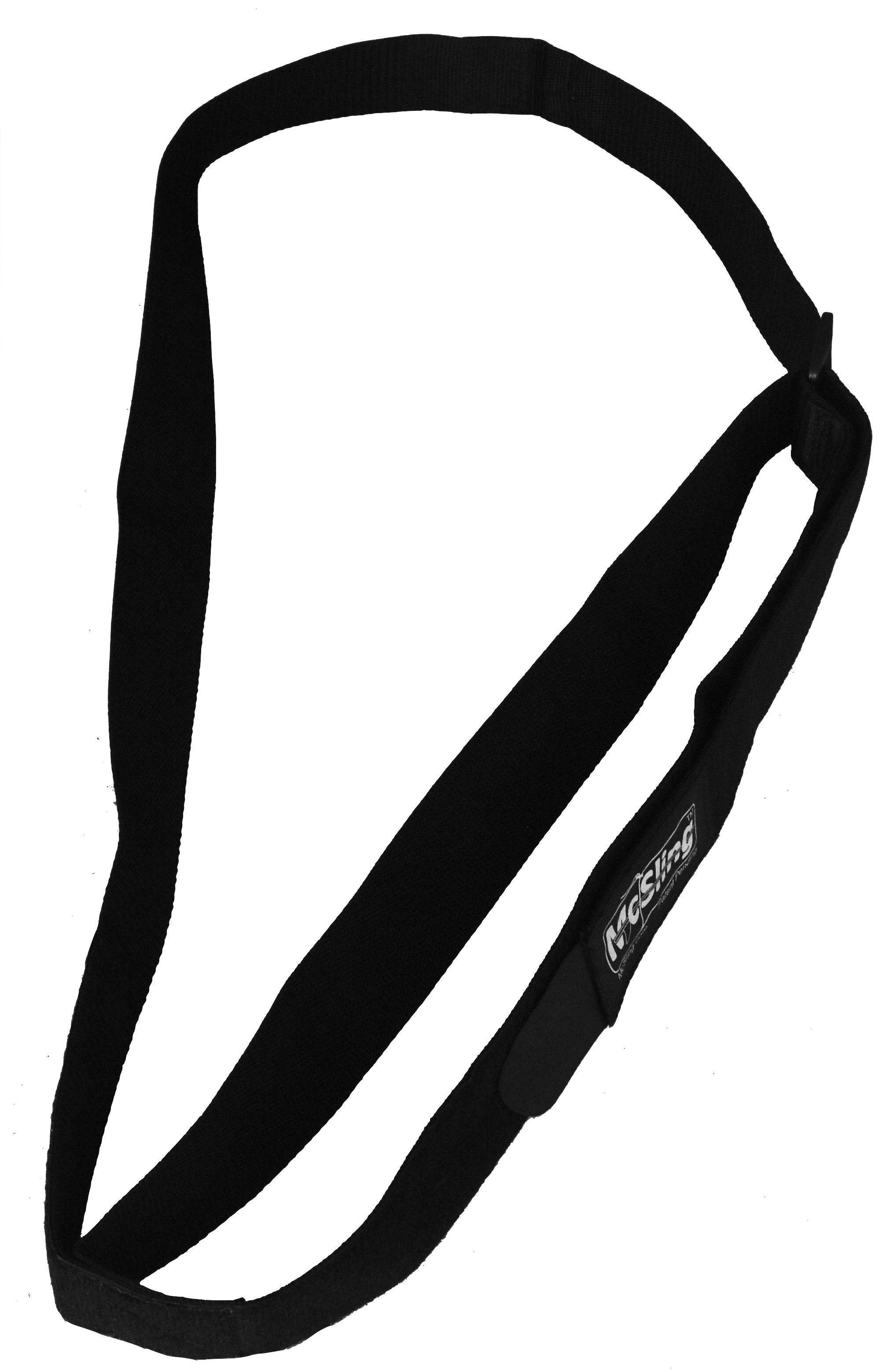 McSling4Surf is a black color surfboard carry strap, a surfboard carrier, that only needs to wrap around the board once